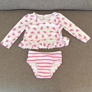 GAP Pink & White Watermelon Ruffle Rashguard Two-Piece Swim Set